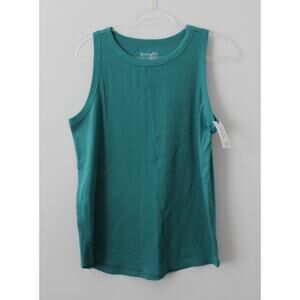 Terra & Sky Womens Plus Size High Neck Rib Tank Top Teal Tease Size 0X NWT